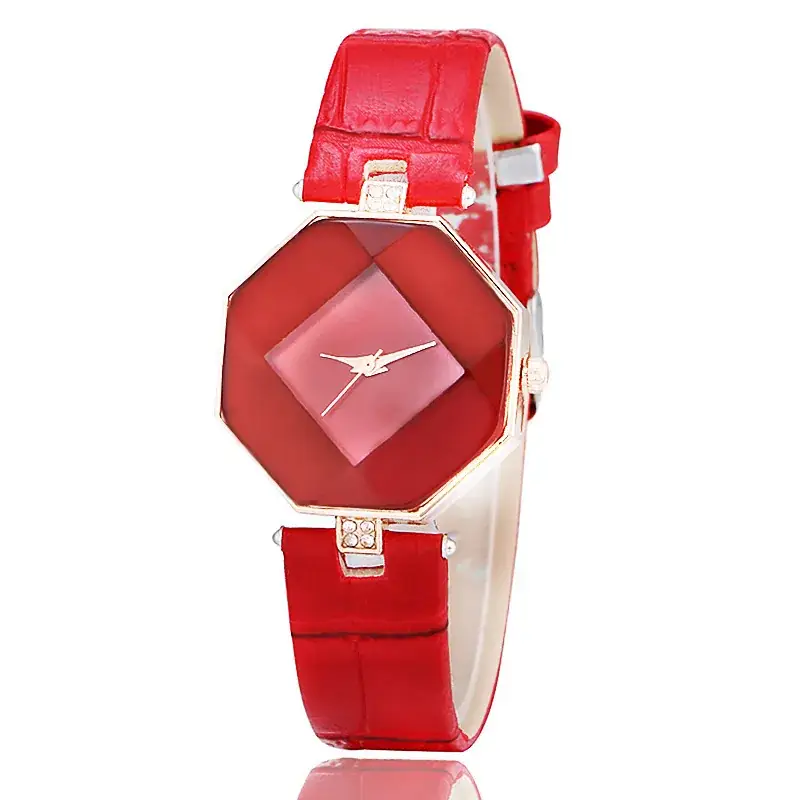 Red Rhombus Women's Quartz Watch with Leather Band - Image 2