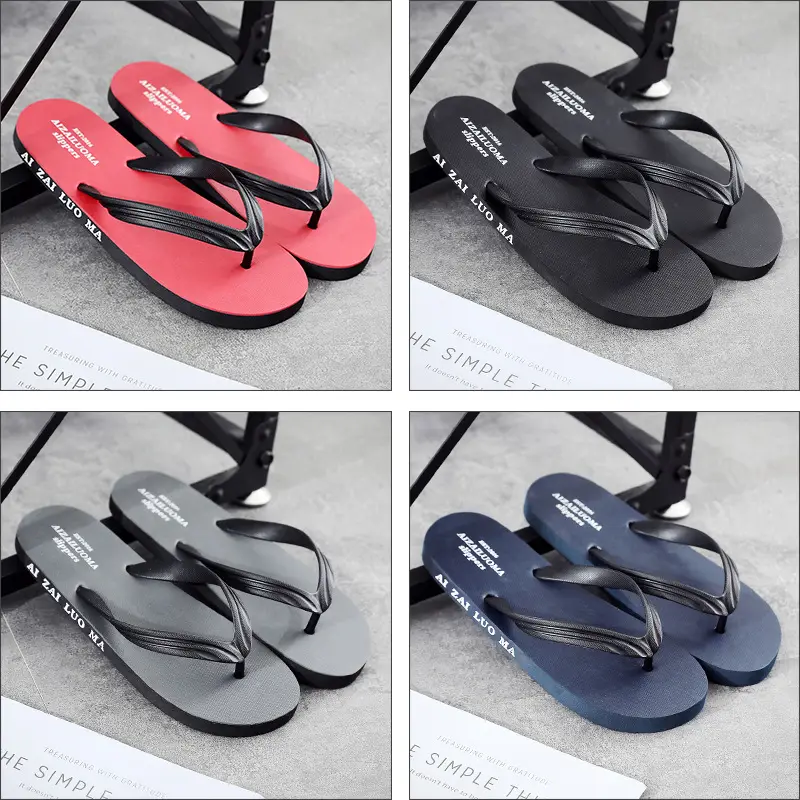 Men's Black Synthetic Leather Flip Flops Summer Non-Slip
