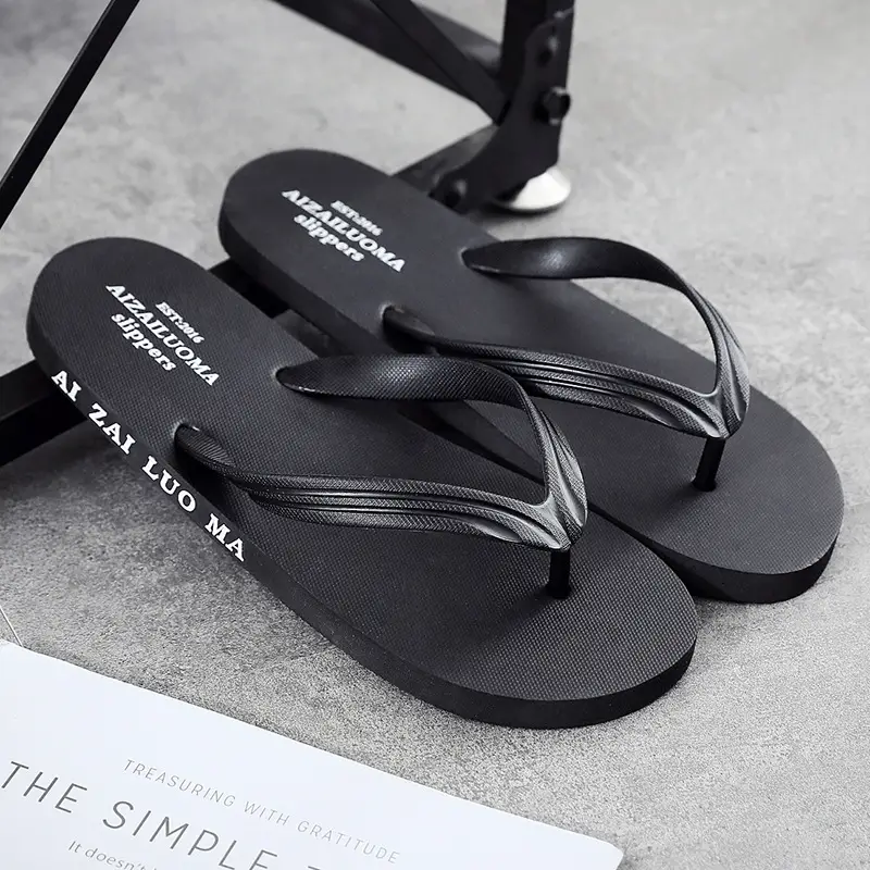 Men's Black Synthetic Leather Flip Flops Summer Non-Slip