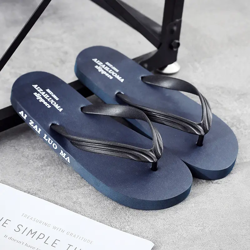 Men's Black Synthetic Leather Flip Flops Summer Non-Slip