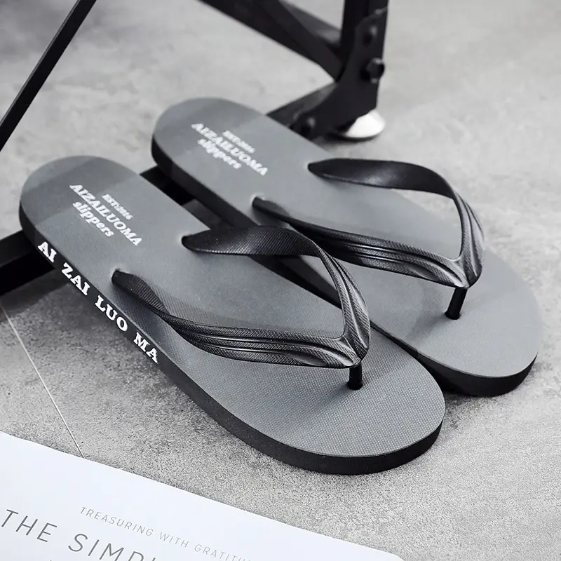 Men's Black Synthetic Leather Flip Flops Summer Non-Slip