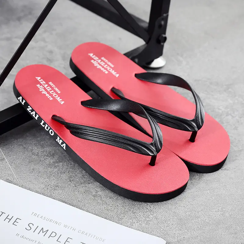 Men's Black Synthetic Leather Flip Flops Summer Non-Slip