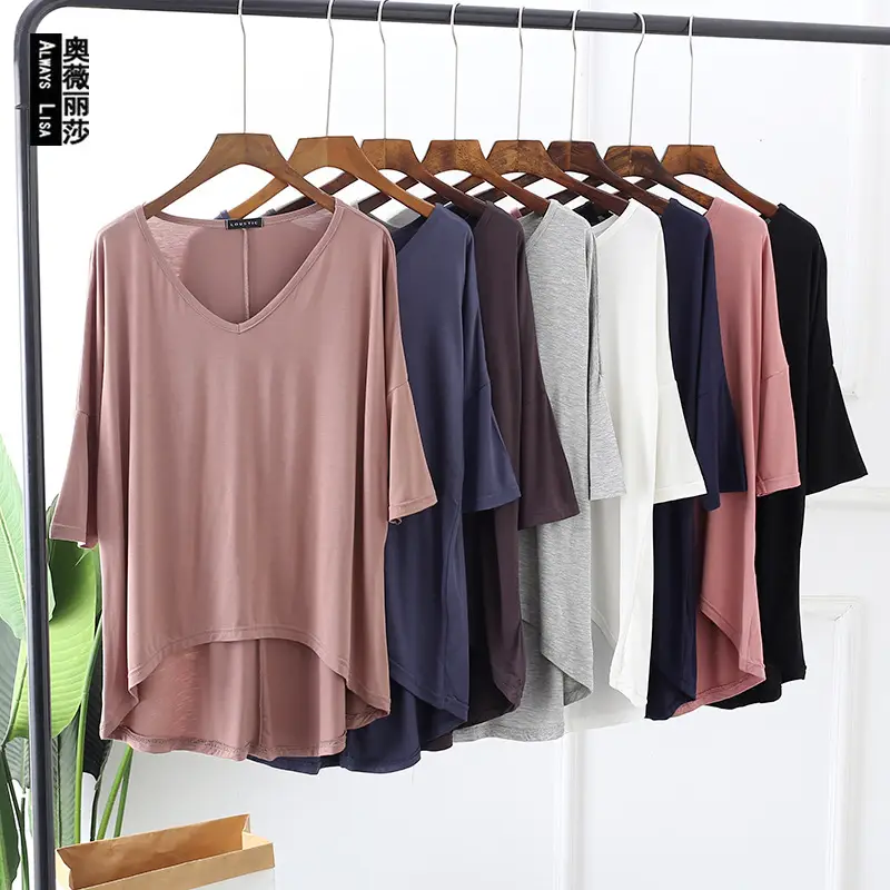2023 V-Neck Loose T-Shirt Gray Plus Size - Image 9