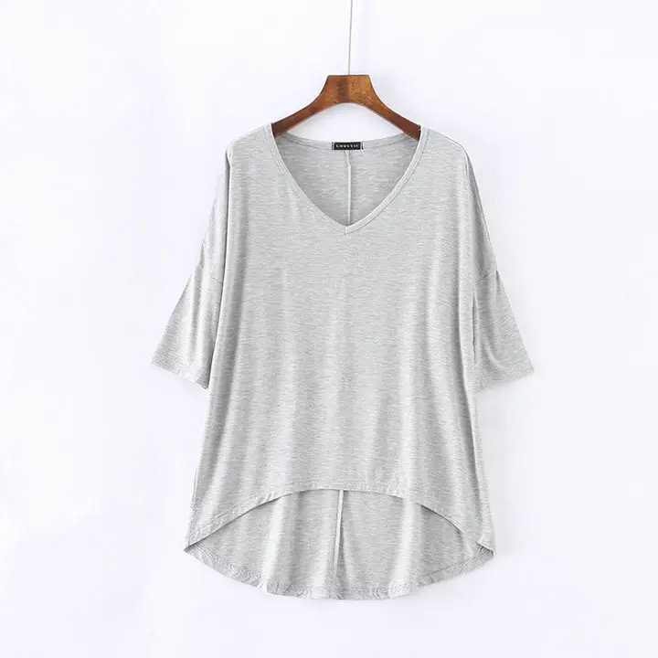 2023 V-Neck Loose T-Shirt Gray Plus Size - Image 10