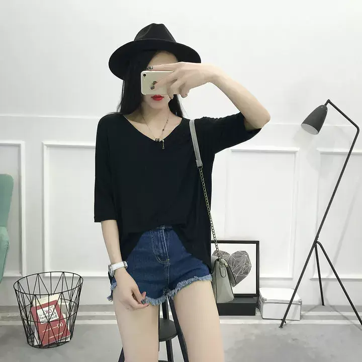 2023 V-Neck Loose T-Shirt Gray Plus Size — feature 11