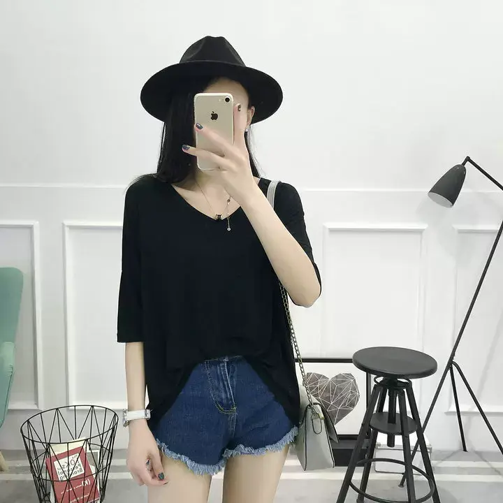 2023 V-Neck Loose T-Shirt Gray Plus Size — feature 12