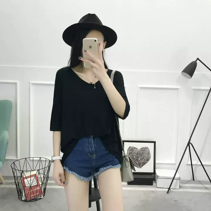 2023 V-Neck Loose T-Shirt Gray Plus Size — feature 13