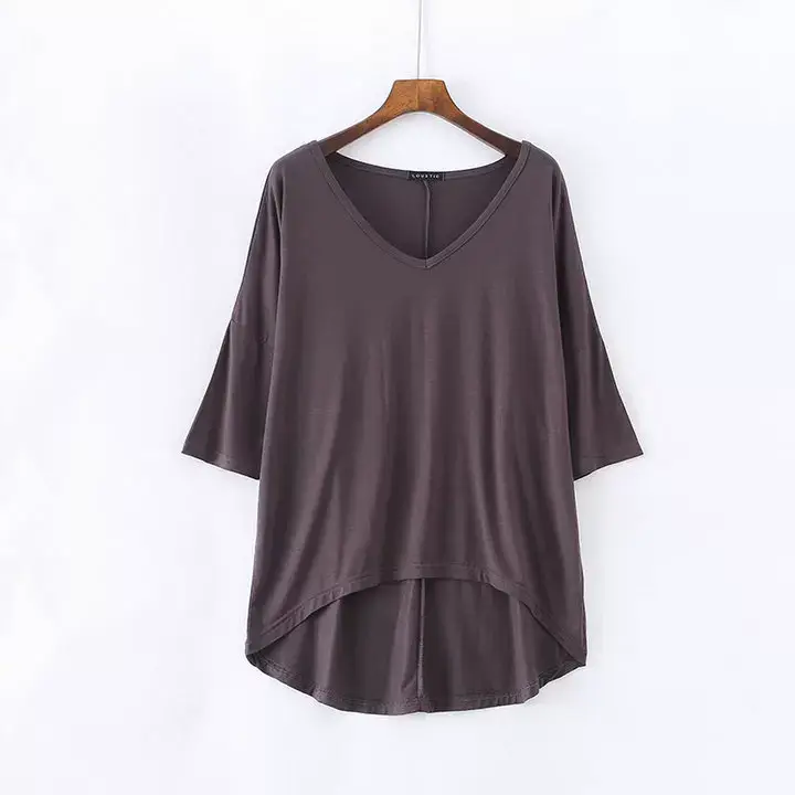 2023 V-Neck Loose T-Shirt Gray Plus Size — feature 16