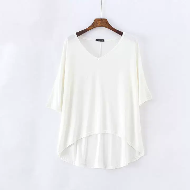 2023 V-Neck Loose T-Shirt Gray Plus Size — feature 18