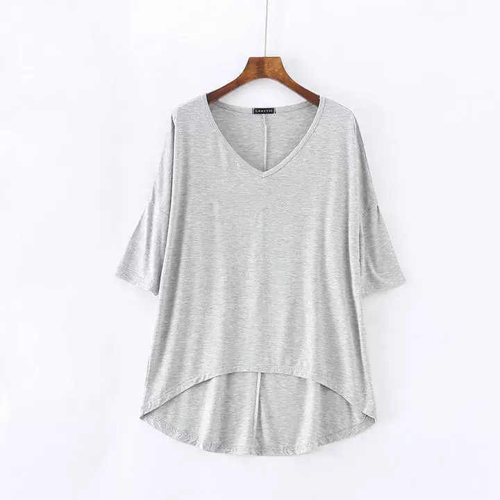 2023 V-Neck Loose T-Shirt Gray Plus Size — feature 19