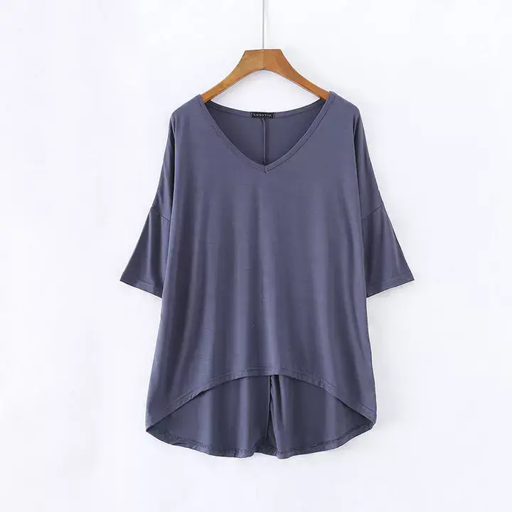 2023 V-Neck Loose T-Shirt Gray Plus Size — feature 22