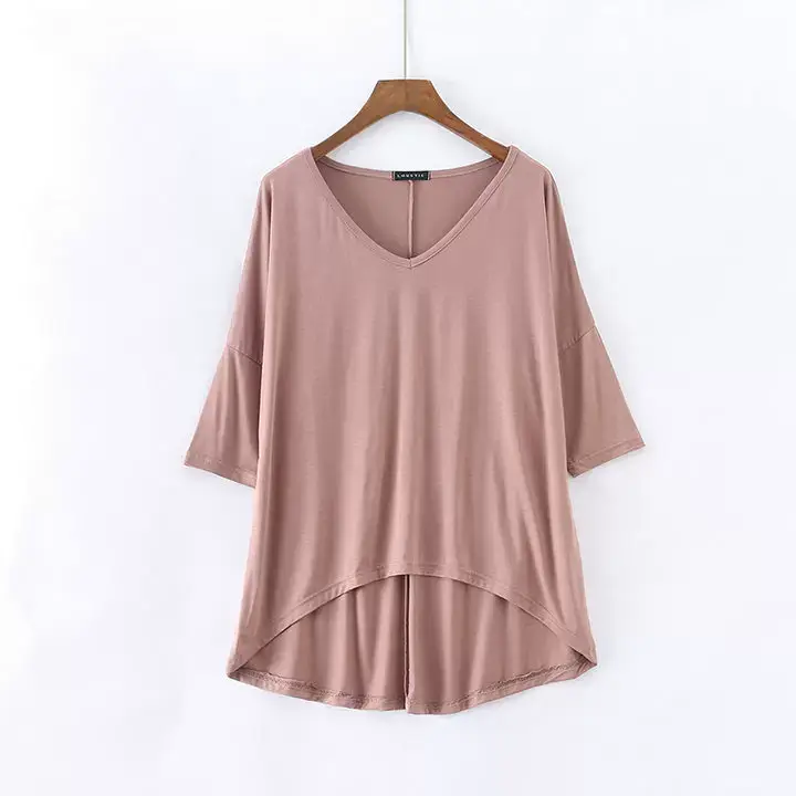 2023 V-Neck Loose T-Shirt Gray Plus Size — feature 23