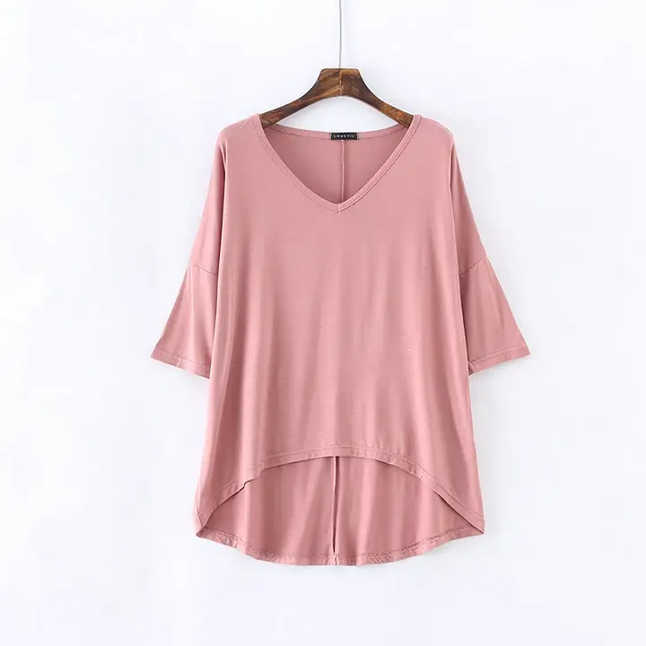 2023 V-Neck Loose T-Shirt Gray Plus Size - Image 3