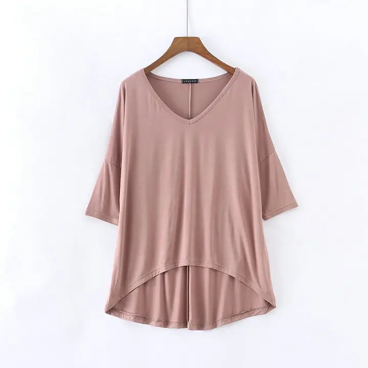 2023 V-Neck Loose T-Shirt Gray Plus Size - Image 4
