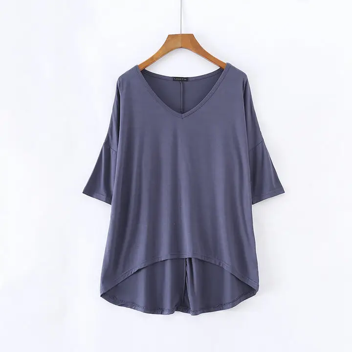 2023 V-Neck Loose T-Shirt Gray Plus Size - Image 6