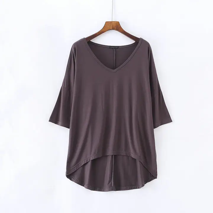 2023 V-Neck Loose T-Shirt Gray Plus Size - Image 7