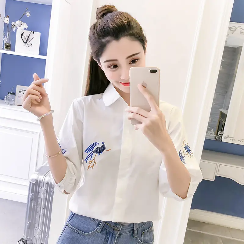 2025 Korean Style Embroidered Cotton Shirt for Women - Image 4