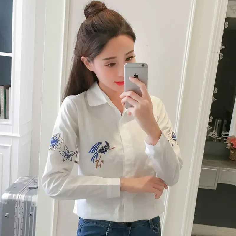2025 Korean Style Embroidered Cotton Shirt for Women - Image 5