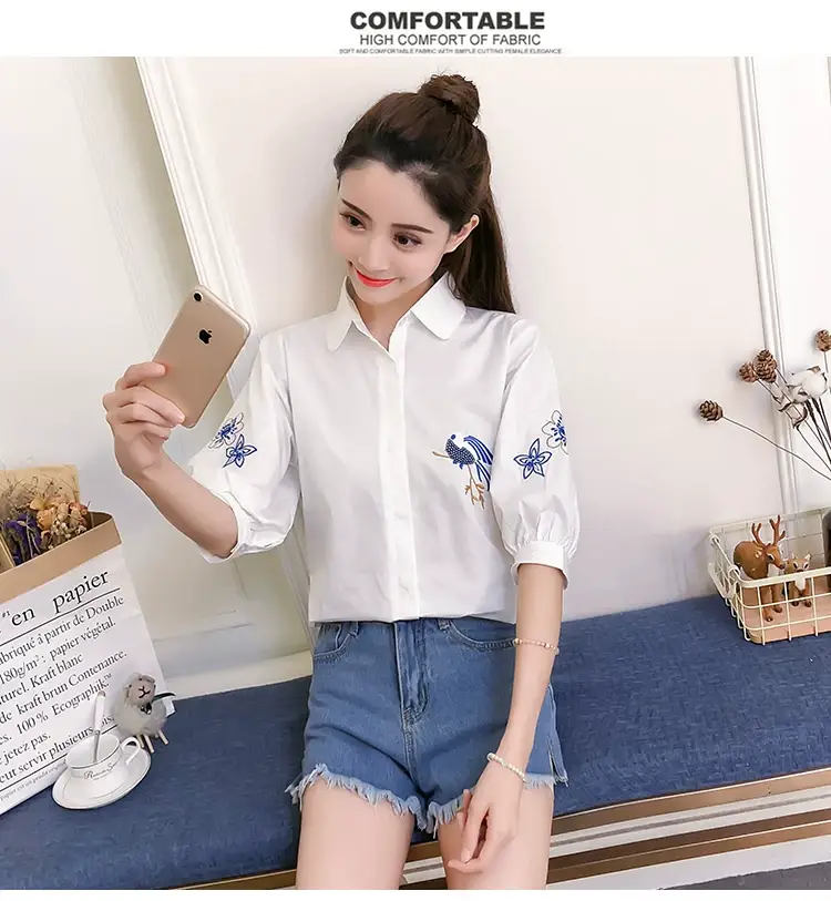 2025 Korean Style Embroidered Cotton Shirt for Women — feature 18