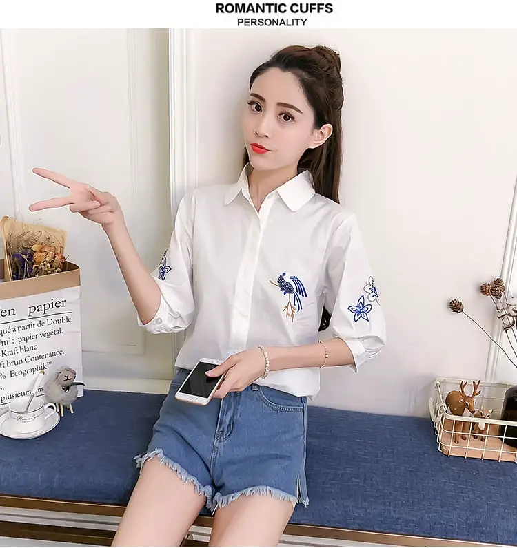 2025 Korean Style Embroidered Cotton Shirt for Women — feature 19
