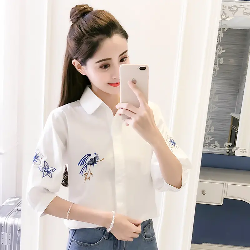 2025 Korean Style Embroidered Cotton Shirt for Women - Image 2