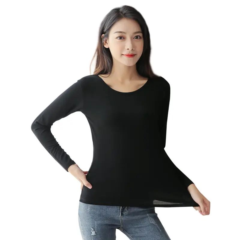 Women's Long Sleeve Modal T-Shirt Beige Round Neck