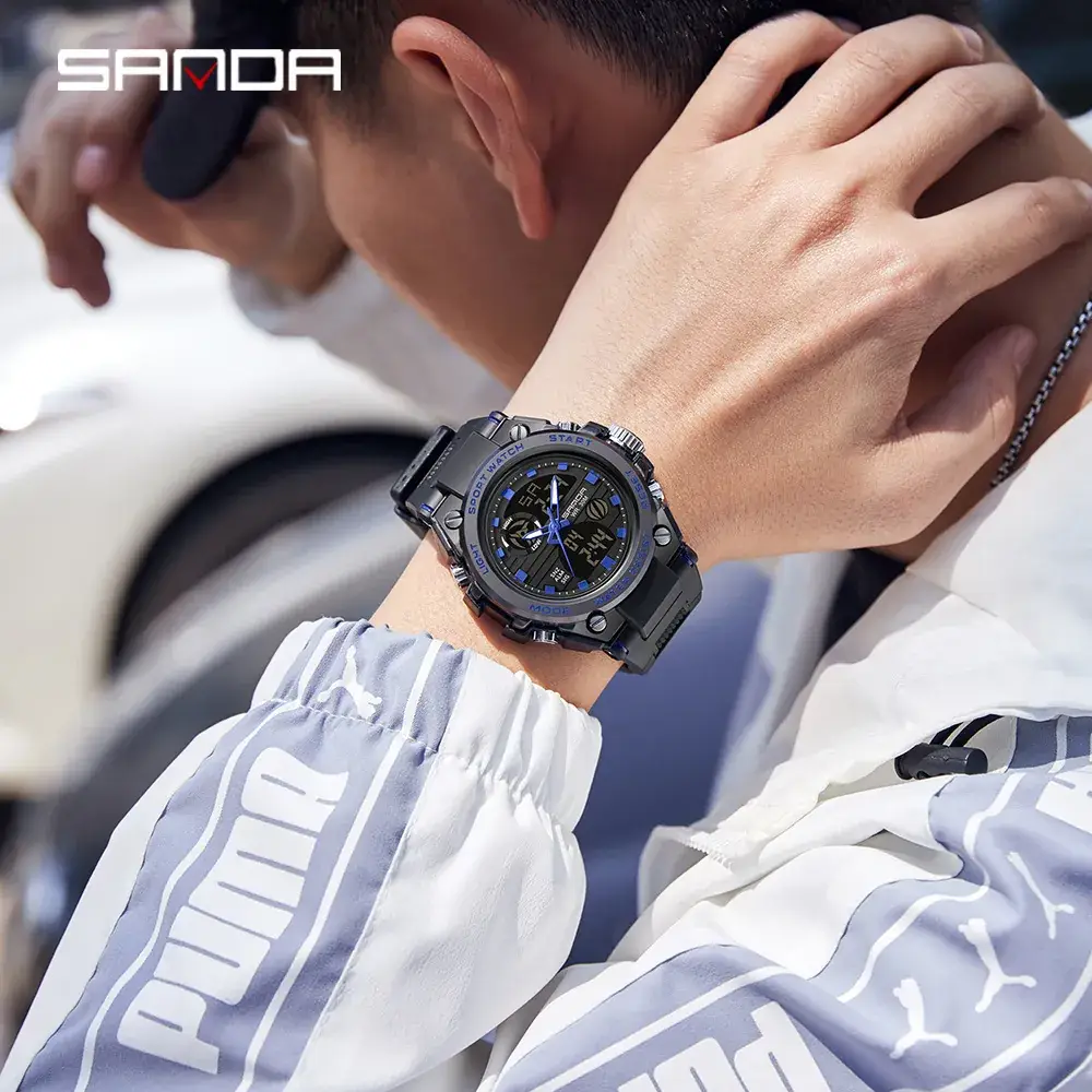 Sanda Special Forces Men's Green Digital Watch with Dual Display - Image 60