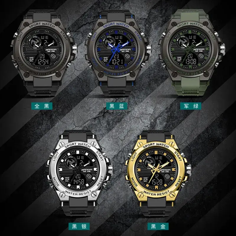 Sanda Special Forces Men's Green Digital Watch with Dual Display - Image 62