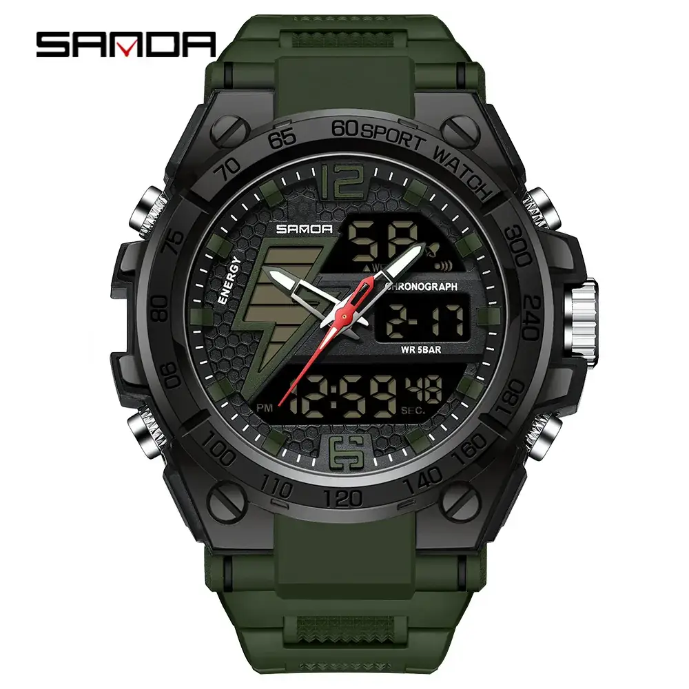 Sanda Special Forces Men's Green Digital Watch with Dual Display - Image 55