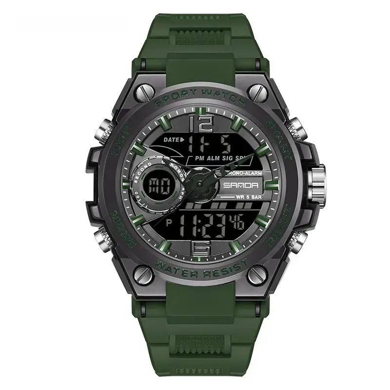 Sanda Special Forces Men's Green Digital Watch with Dual Display - Image 41