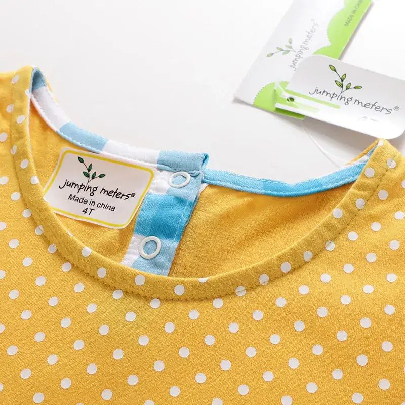 2025 Kids Cotton Checkered Skirt Dress Yellow Polka Dot