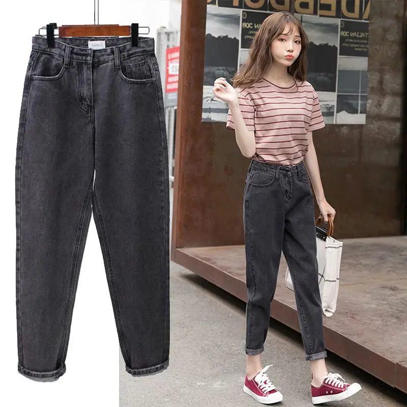 Women Smoke Gray Jeans Loose Wide Leg Autumn 2018 - Image 5