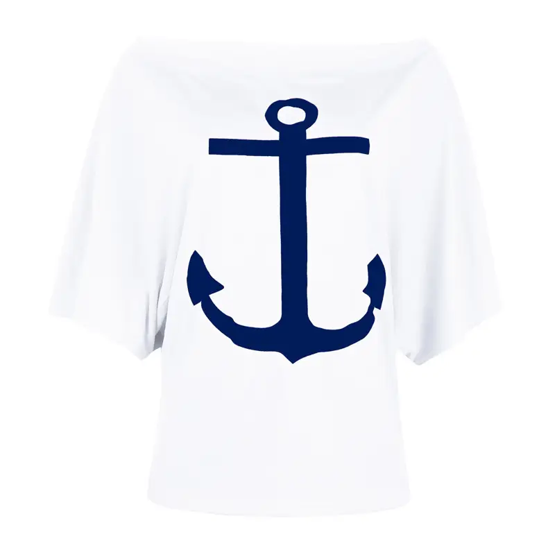 Women's Navy White Anchor Printed One Shoulder T-Shirt — feature 7