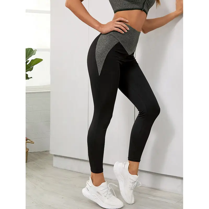 High Waist Hip Stretch Tight Sports Yoga Leggings Grey Black - Image 4