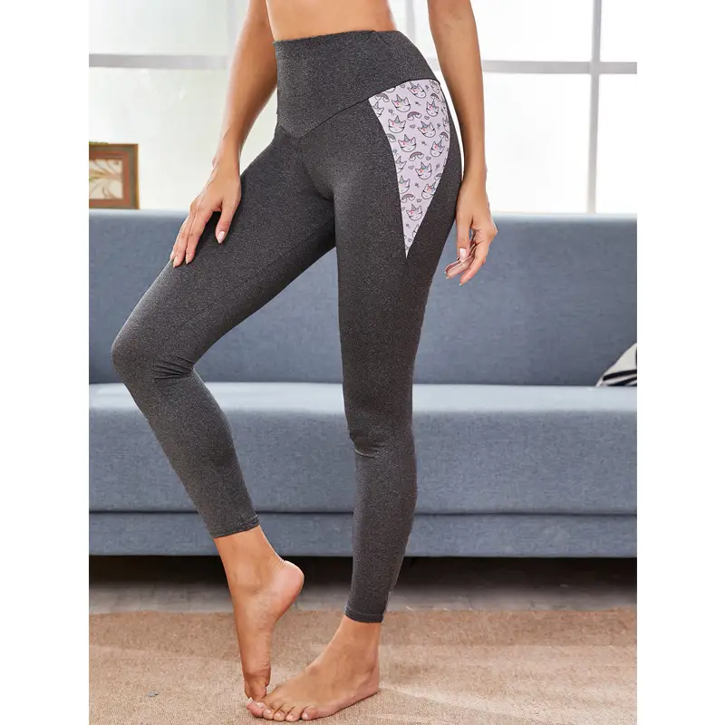 High Waist Hip Stretch Tight Sports Yoga Leggings Grey Black - Image 5