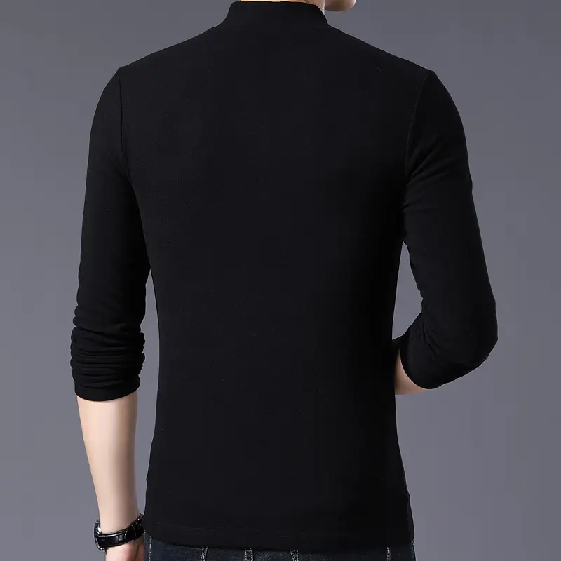 Men Black Cotton Half-Turtleneck Zipper T-Shirt Plus Size - Image 4