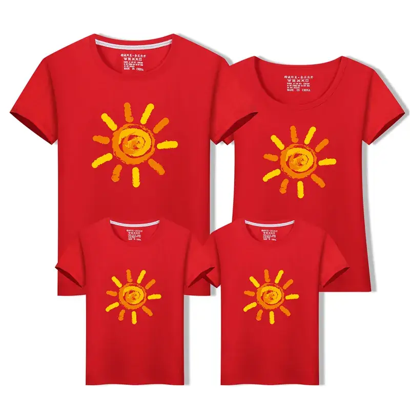 2019 Summer Sun Print Kids T-Shirt Set Red - Image 3