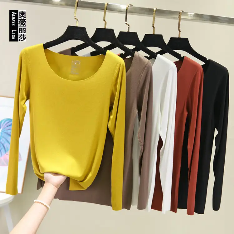Grey Long Sleeve Round Neck T-Shirt for Women - Image 12