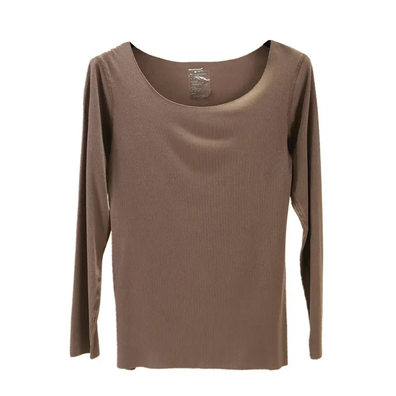 Grey Long Sleeve Round Neck T-Shirt for Women - Image 16
