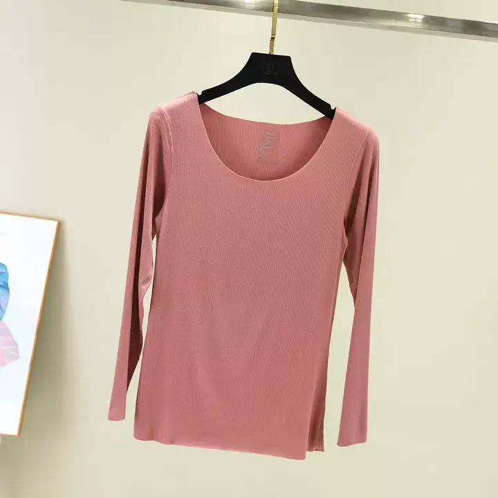 Grey Long Sleeve Round Neck T-Shirt for Women — feature 18