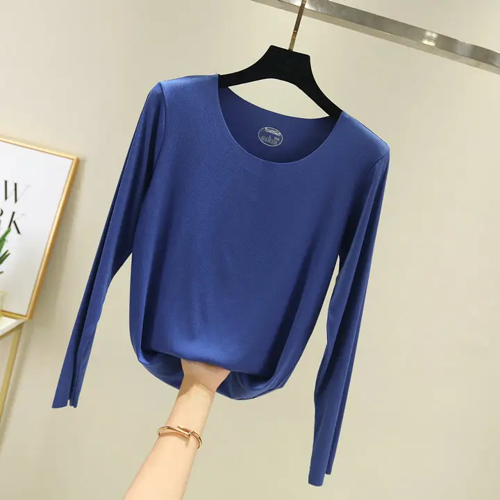 Grey Long Sleeve Round Neck T-Shirt for Women - Image 10