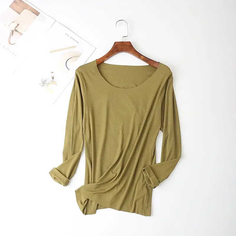 Grey Long Sleeve Round Neck T-Shirt for Women - Image 11