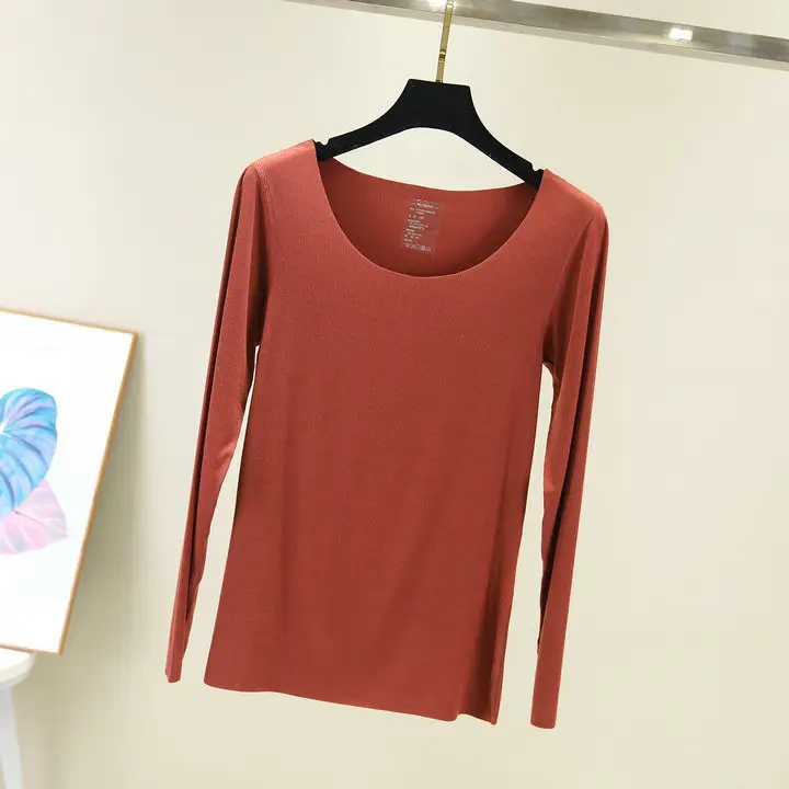 Grey Long Sleeve Round Neck T-Shirt for Women - Image 4