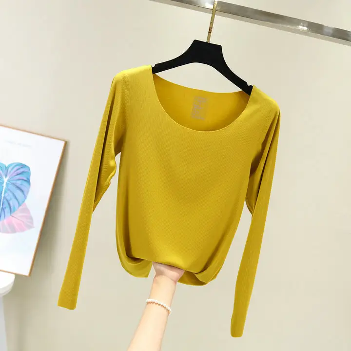 Grey Long Sleeve Round Neck T-Shirt for Women - Image 5
