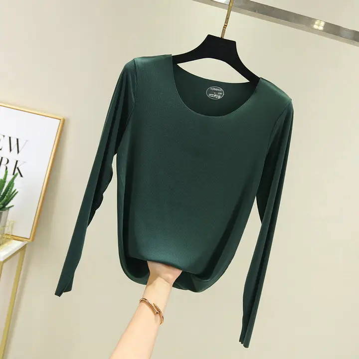 Grey Long Sleeve Round Neck T-Shirt for Women - Image 6