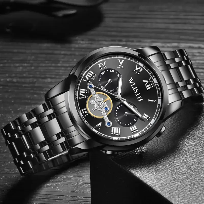 Men's Black Luxurious Quartz Belt Watch with Cross Body Design - Image 8