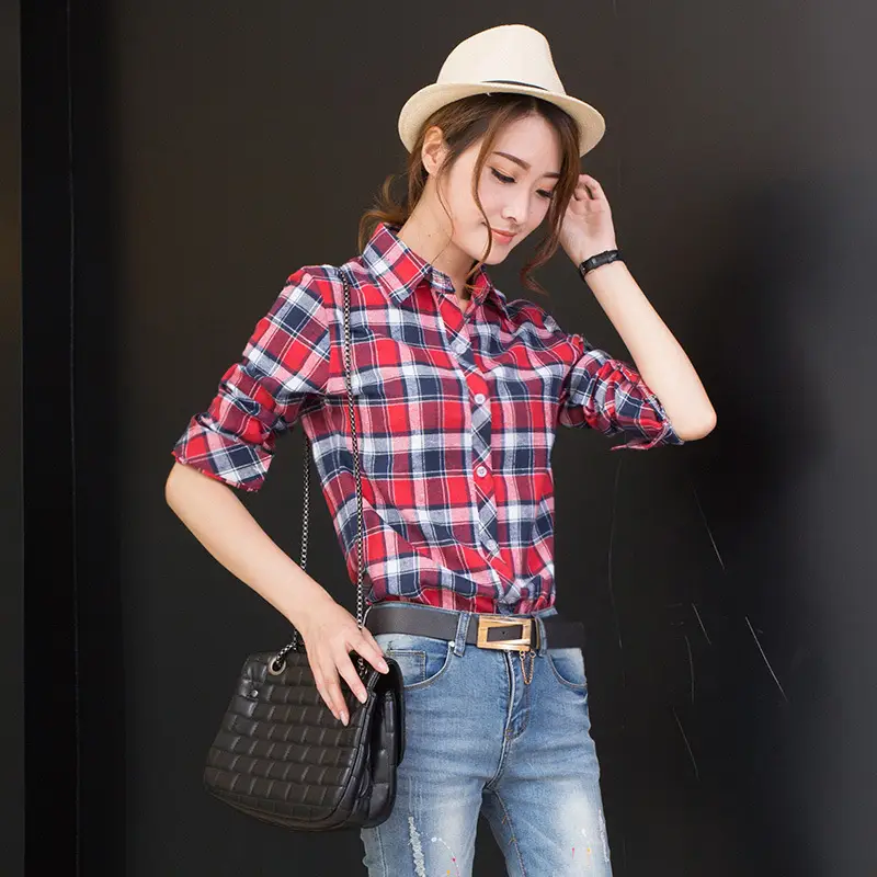 2023 Korean Style Plaid Cotton Shirt for Women - Image 5