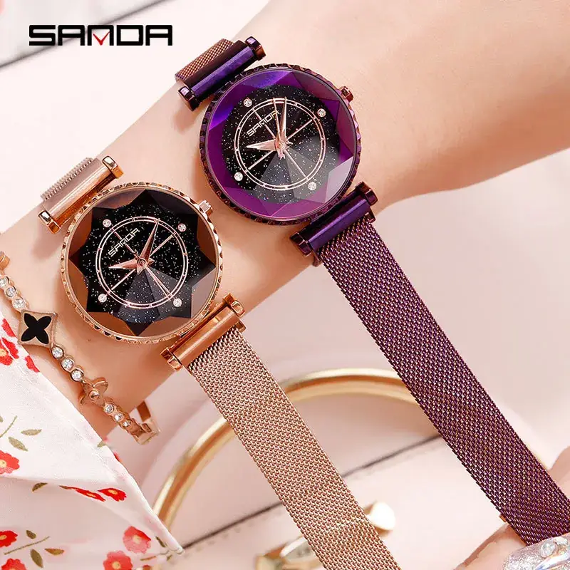 Sanda Women's Black Mesh Watch with Star Dial - Image 5