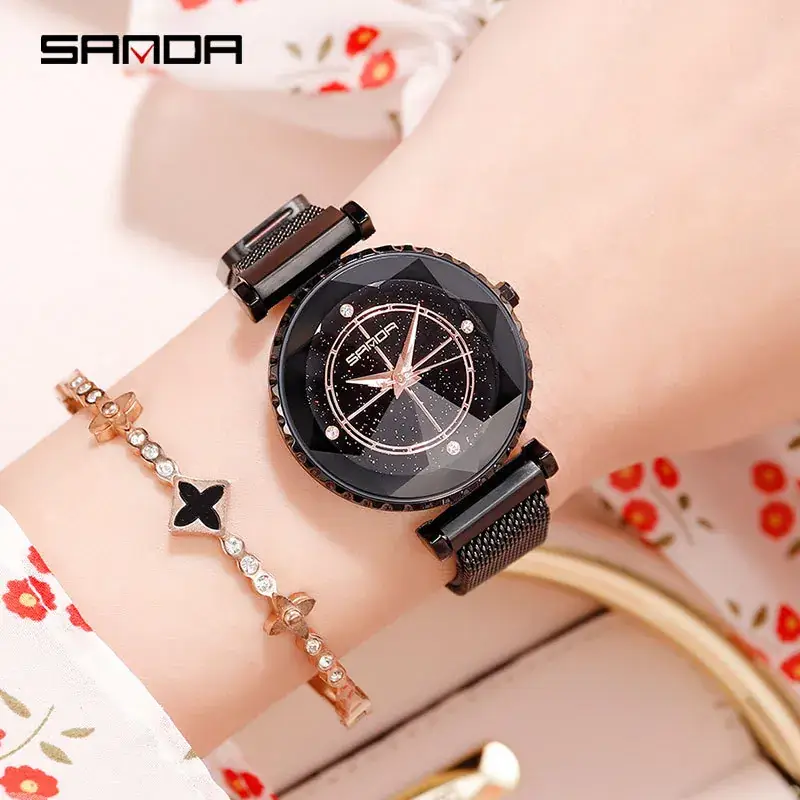 Sanda Women's Black Mesh Watch with Star Dial - Image 6