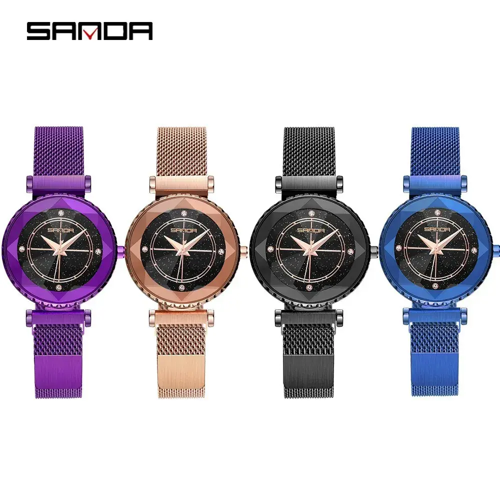 Sanda Women's Black Mesh Watch with Star Dial - Image 7